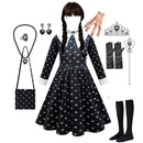 Wednesday Addams Dress Black Dresses for Girls Long Sleeve Princess Costume Halloween School Day Casual Outfit