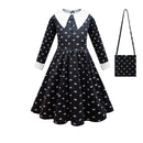Wednesday Addams Dress Black Dresses for Girls Long Sleeve Princess Costume Halloween School Day Casual Outfit