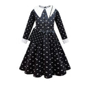 Wednesday Addams Dress Black Dresses for Girls Long Sleeve Princess Costume Halloween School Day Casual Outfit
